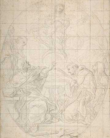 圣母在四位圣徒面前显得纯洁无瑕`The Virgin Immaculate Appearing to Four Saints (1634–89) by Ciro Ferri