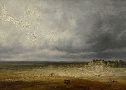 有耕地和村庄的景观`Landscape with a Plowed Field and a Village (after 1827) by Georges Michel