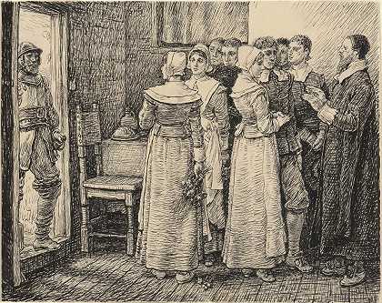 清教徒的婚礼被打断了`The Puritan Wedding Interrupted by George Henry Boughton