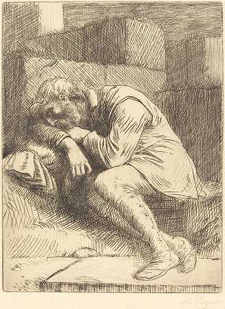 睡乞丐（门迪亚特·恩多米）2`Sleeping Beggar (Mendiant endormi) II by Alphonse Legros