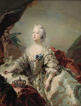 路易丝，弗雷德里克五世第一位穿着加冕礼长袍的女王`Louise, Frederik Vs First Queen in her Coronation Robes (1747) by Carl Gustaf Pilo