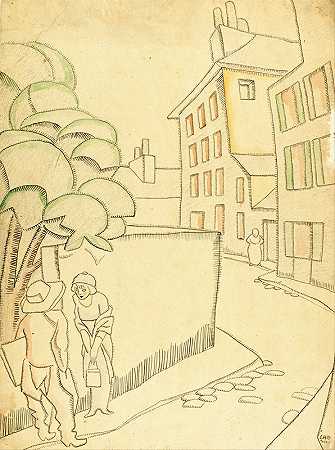 蒙马特的一条街`Une rue à Montmartre (1911) by Juan Gris