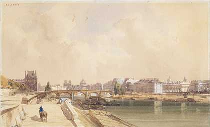 1833年皇家桥`Le Pont~Royal en 1833 (1833) by Thomas Shotter Boys