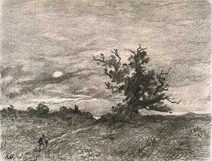 月光下的风景`Moonlit Landscape (1900–1910) by Henri-Joseph Harpignies