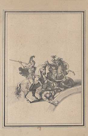 米尔维战役的小插曲`Vignette from the Battle of Milvian (early 18th century) by Bernard Picart
