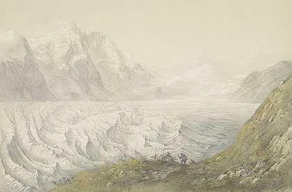 海利根布鲁特附近的帕斯特冰川`Pasterze gletsjer bij Heiligenblut (1824 ~ 1888) by Karoly Lajos Libay