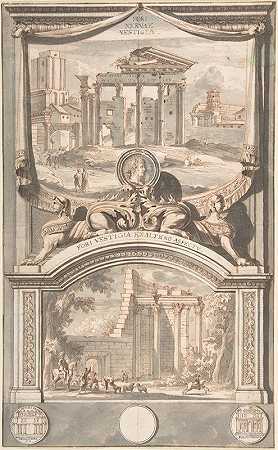 内尔瓦论坛遗址（上图）和遗址另一景观（下图）`Ruins of the Forum of Nerva (above) and Another View of the Ruins (below) (before 1704) by Jan Goeree
