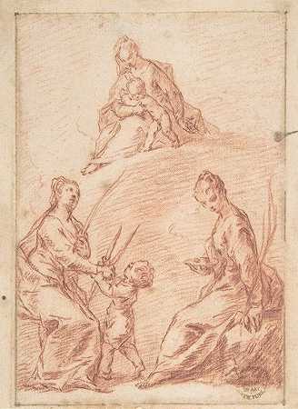 圣阿加莎和圣露西面前的圣母和孩子`The Virgin and Child Appearing to Saint Agatha and Saint Lucy (1682–1750) by Nicola Grassi