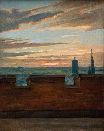 日落时的哥本哈根景色`View of Copenhagen at Sunset (1844 ~ 1849) by Martinus Rørbye