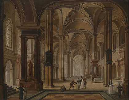 教堂屋内有优雅的人`Kircheninterieur mit eleganten Personen by Christian Stöcklin