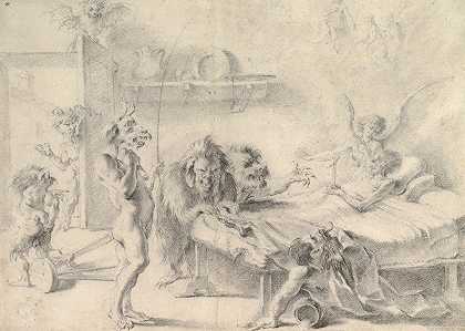 一位临终老人`An Old Man on His Deathbed Tempted by Demons (1675–1749) by Demons by Aureliano Milani