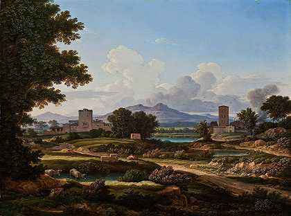 来自罗马平原的场景，托瑞·德尔昆托`Scene From The Roman Campagna, Torre Del Quinto (1823) by Johann Christian Reinhart