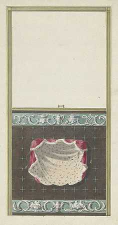 设计用于房间装饰，带有两个垂直面板，下部带有一个密封罩`Ontwerp voor kamerversiering met verticaal twee panelen, de onderste met een hermelijnen mantel (1767 ~ 1823) by Abraham Meertens