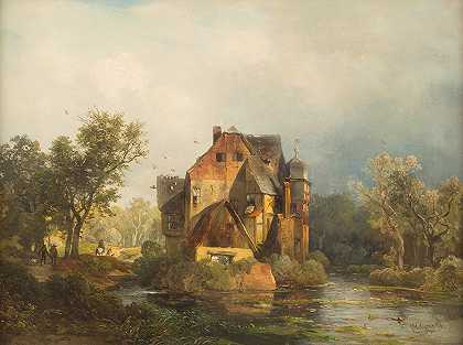卡斯珀斯布罗伊奇水城堡`Water castle Caspersbroich (1871) by Carl Hilgers