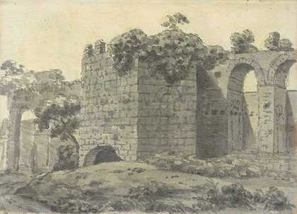 罗马遗迹，包括拱形渡槽和塔楼`Roman Ruins Including an Arched Aqueduct and Tower (1774–75) by Joseph Wright of Derby
