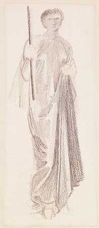 圣乔治系列-女服务员研究公主领着龙`St George Series – Study of Female Attendant for The Princess led to the Dragon by Sir Edward Coley Burne-Jones