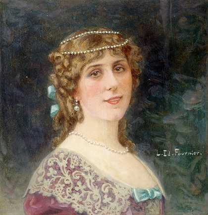 加布里埃尔·罗比恩（Gabrielle Robanne）的肖像，法国喜剧团成员，扮演Elmire du塔尔图夫`Portrait de Gabrielle Robinne, sociétaire de la Comédie~Française, dans le rôle dElmire du Tartuffe (1913) by Louis Édouard Fournier