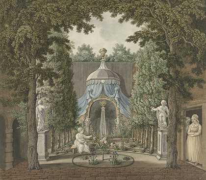城市花园中的戏剧场景`Theatre Scene in a City Garden (1753 ~ 1811) by Barend Hendrik Thier