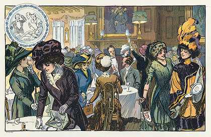 女士们在俱乐部的一天`Ladies day at the club (1910) by Gordon Grant