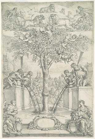 奥兰治家族与维特尔斯巴赫家族结合的寓言（论文标题页设计）`An Allegory of the Union of the House of Orange and the Wittelsbach Family (Design for a Title Page of a Thesis) (mid~17th–late 17th century) by Jonas Umbach