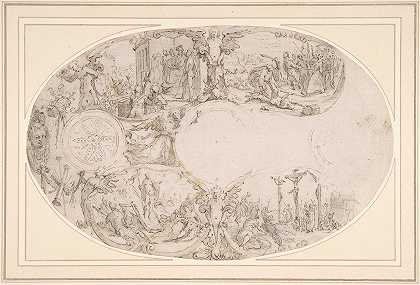 设计一个带有基督受难场景的银器`Design for a Silver Vessel with Scenes from the Passion of Christ (ca. 1600) by Paulus Willemsz. van Vianen