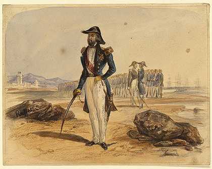 以军队为背景的将军`General with Troops in Background by Denis Auguste Marie Raffet