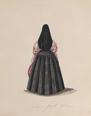 从后面看，一个女人穿着萨娅`A woman wearing the saya viewed from behind (ca. 1848) by Francisco Fierro