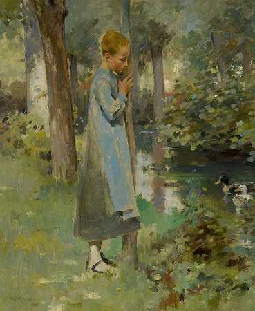 河边`By the river ( 1887) by Theodore Robinson