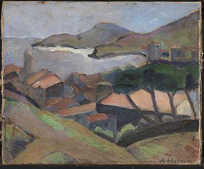 科利乌尔景观`View of Collioure (1913) by Astrid Holm
