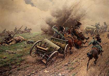 野战炮兵受到攻击`Field artillery under attack (1922) by Hugo Ungewitter