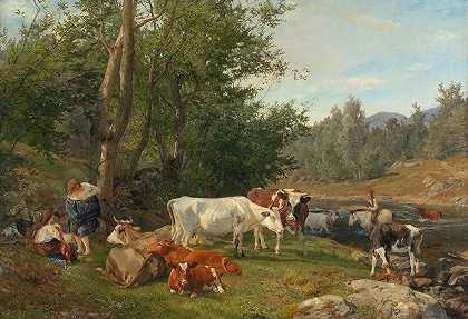 牛群景观`Landscape with Cattle (1861) by Anders Askevold
