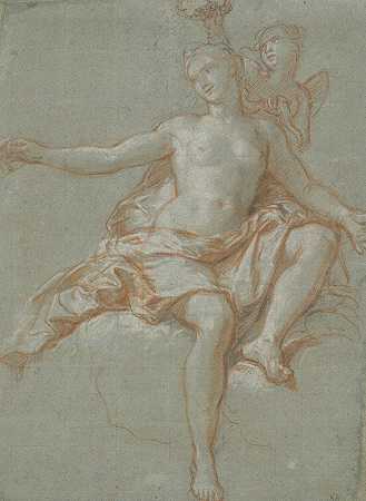 丘比特偷走维纳斯花冠`Cupid Stealing Venus Floral Crown (1705~1708) by Antoine Coypel