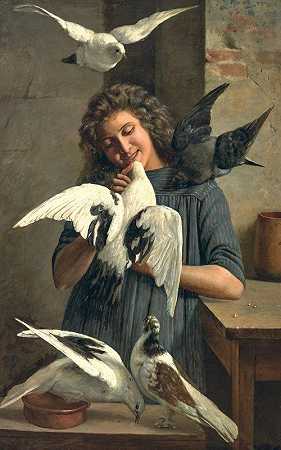 喂鸽子`Feeding the Doves by Claudio Rinaldi