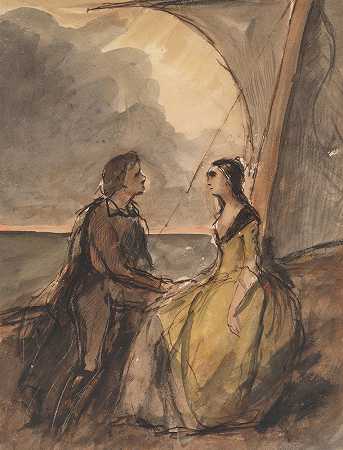 坐着的男人和女人`Seated Man and Woman (c. 1830~60) by Celestin Nanteuil