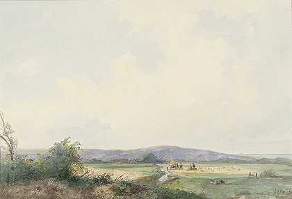 沙丘附近的草地景观`Landschap met weiden, bij de duinen (1844) by Frans Arnold Breuhaus de Groot