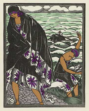 游泳课套装和小木屋，用于洗澡`La leçon de natation ; Costume et chale, pour le bain (1921) by Fernand Siméon