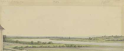 5月17日，从主干道对面的吕塞尔斯海姆到美因茨和霍希海姆`View from Rüsselsheim across the Main to Mainz and Hochheim, May 17 (1829) by Carl Morgenstern