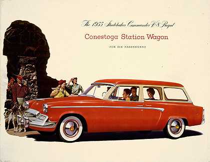 1955年的Studebaker Commander V-8君威康内斯托加旅行车，可搭载六名乘客`The 1955 Studebaker Commander V~8 Regal Conestoga station wagon for six passengers (1955)