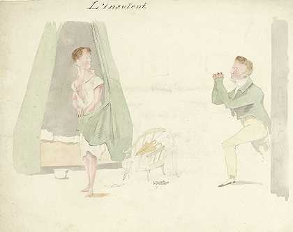 跪在脱衣女子面前的男子`Knielende man voor ontklede vrouw (1811 ~ 1873) by Pieter van Loon