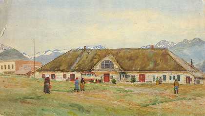 旧俄罗斯贸易站，锡特卡`Old Russian Trading Post, Sitka (ca. 1880~1914) by Theodore J. Richardson