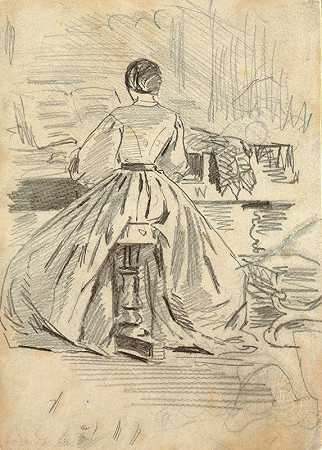 弹钢琴的女人`Woman at Piano (1862) by Winslow Homer