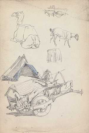 马车上的人和动物`Man on Cart, and Animals (1860) by William Simpson