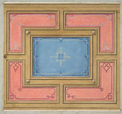 镶板天花板的设计`Design for a paneled ceiling (19th Century) by Jules-Edmond-Charles Lachaise