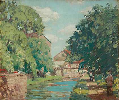 运河拖船道（新希望）`Canal Towpath (At New Hope) (circa 1925) by Rae Sloan Bredin