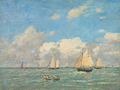 特鲁维尔的船出口`La Sortie Des Barques À Trouville (1893) by Eugène Boudin