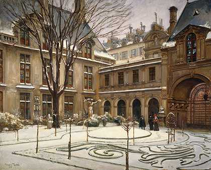 嘉年华博物馆花园雪效应`Le jardin du musée Carnavalet ; effet de neige (1905) by Henry Tenré