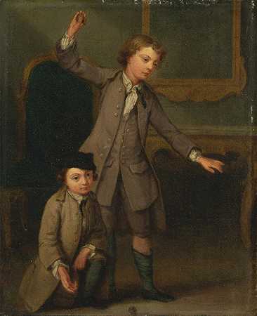 两个男孩的肖像，可能是约瑟夫和约翰·约瑟夫·诺列肯斯`Portrait of Two Boys, probably Joseph and John Joseph Nollekens by Joseph Francis Nollekens