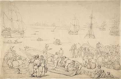 海港`Seaport (1792) by Thomas Rowlandson