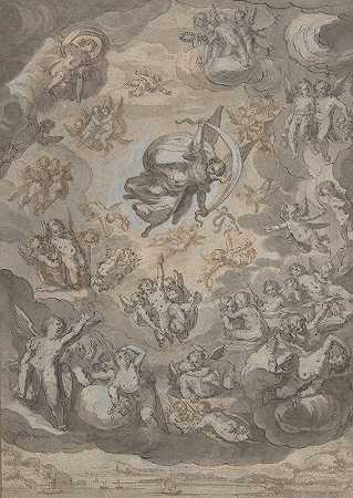飞行的普蒂，环绕着大天使拉斐尔`Flying Putti, Surrounding Archangel Raphael (1631–32) by Conrad Meyer