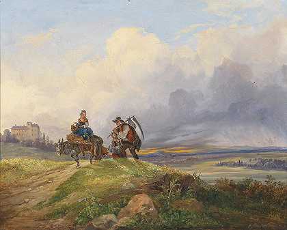 在野外工作回家的路上`Am Heimweg von der Feldarbeit (1846) by Joseph Altenkopf
